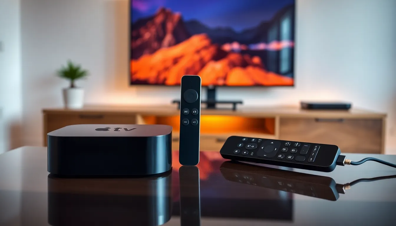Apple TV and accessories in a modern living room.